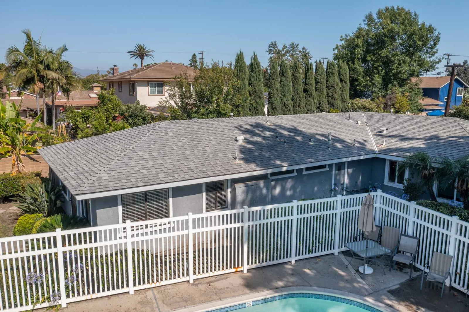 Aerial view of the home next to the community pool